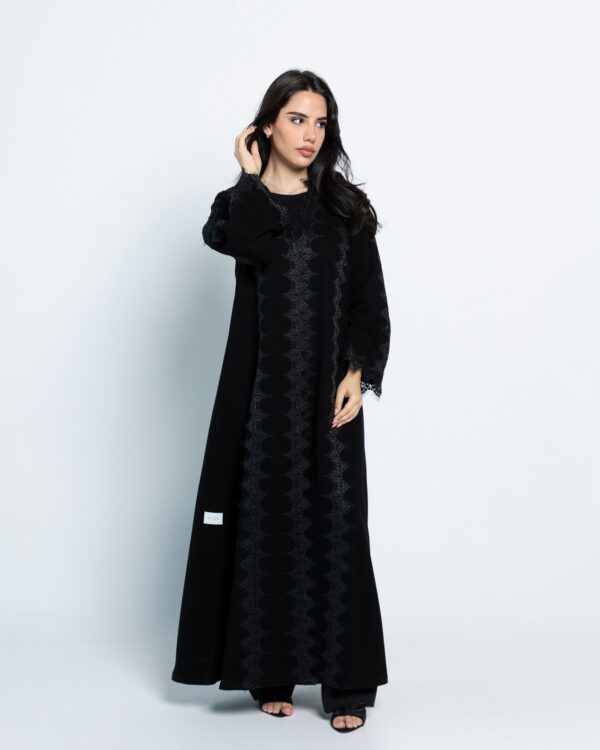 Black abaya crep with vertical lace