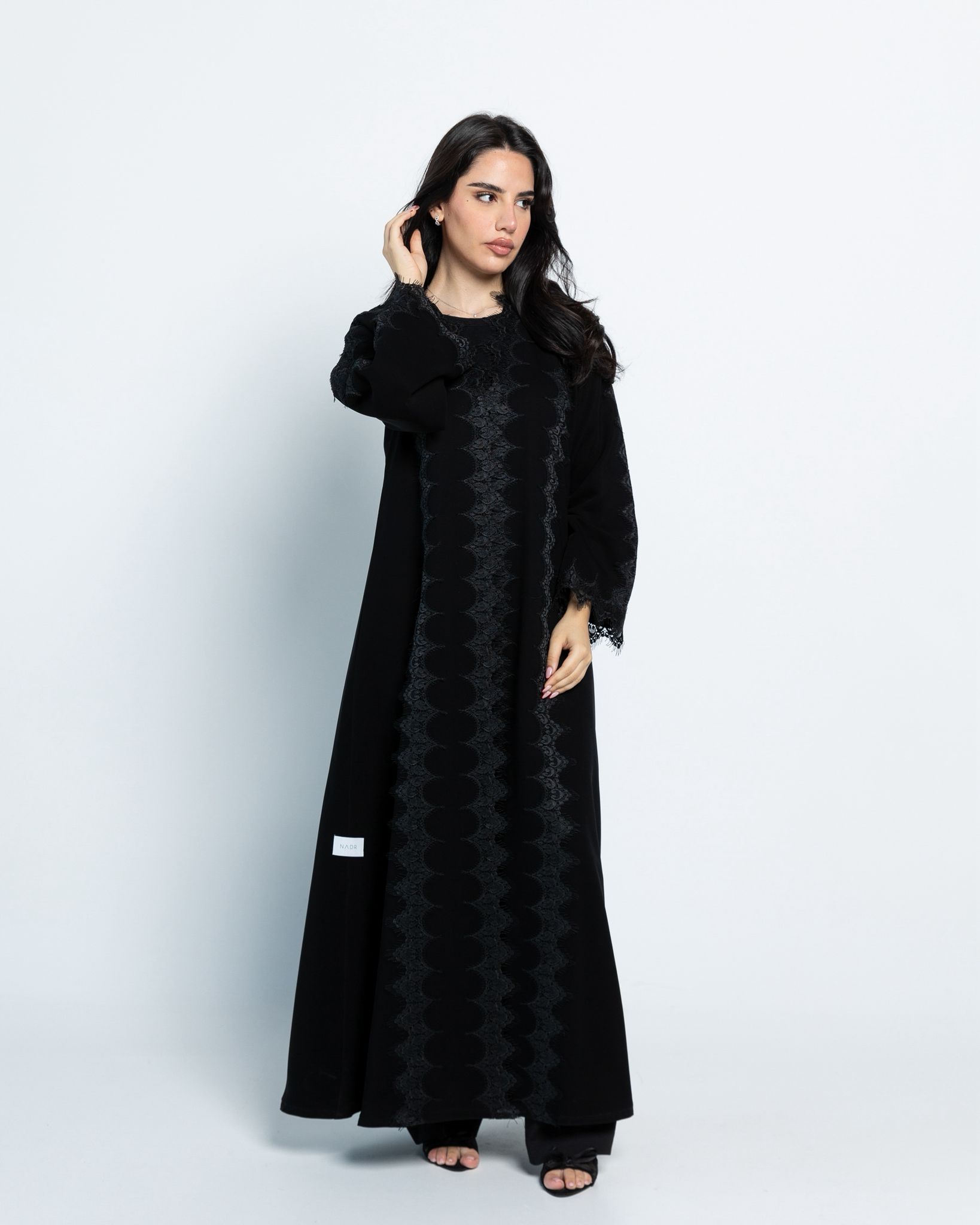Black abaya crep with vertical lace