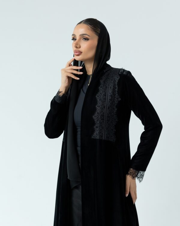 Black velvet abaya with black lace
