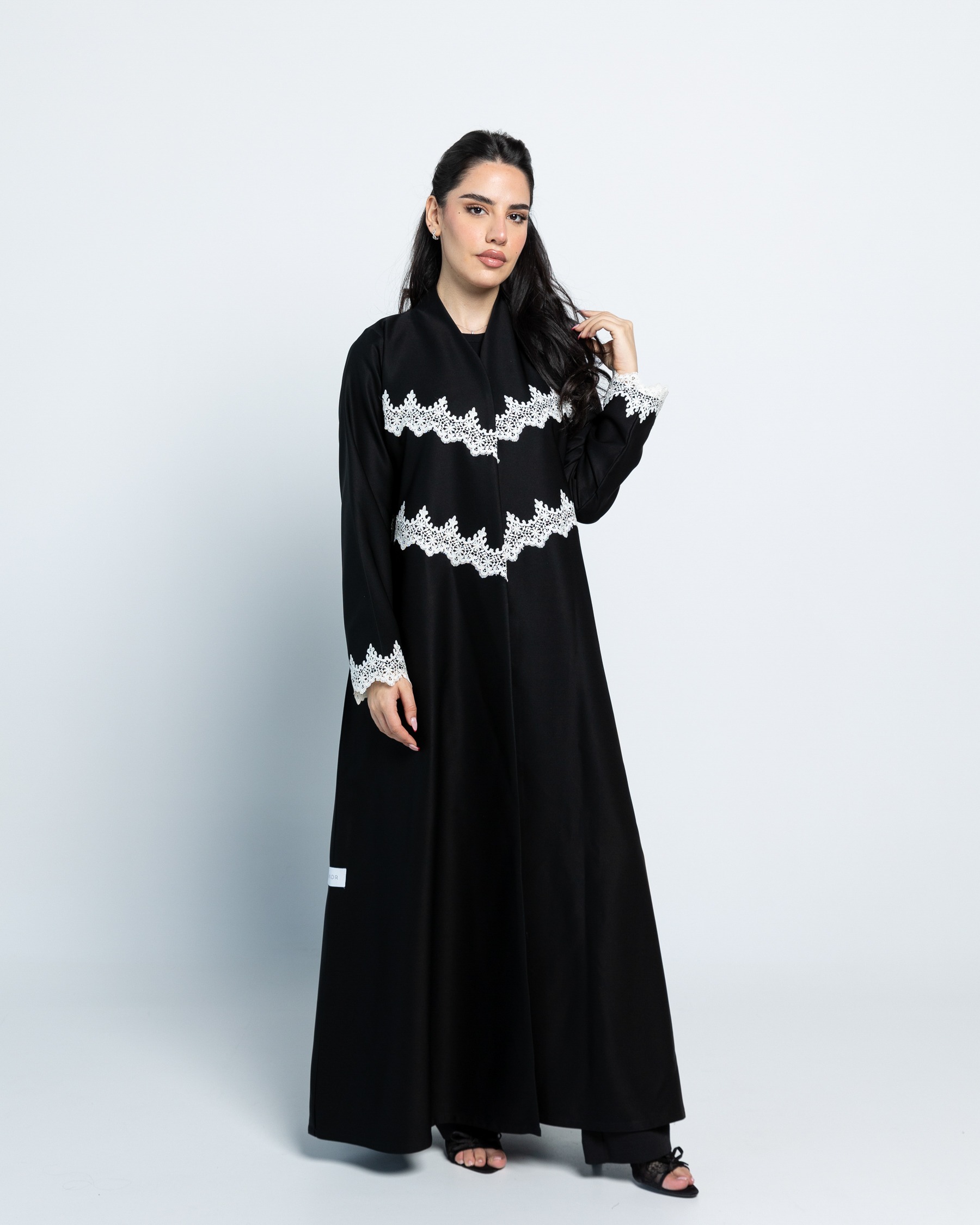 Black with white design abaya