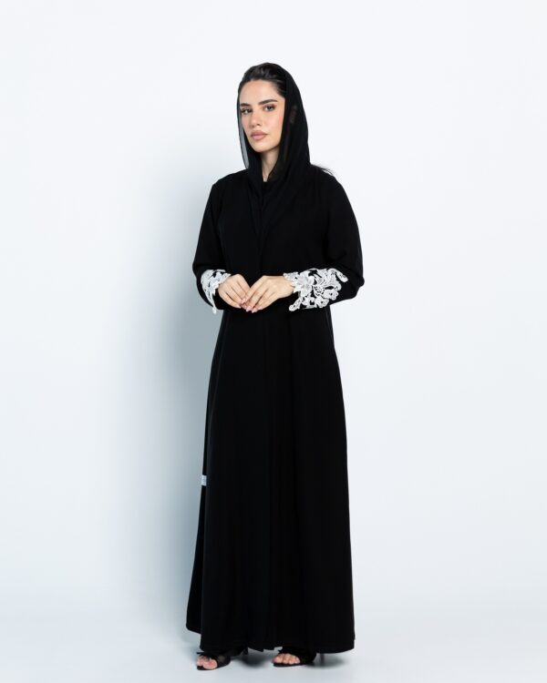 Black abaya with white design