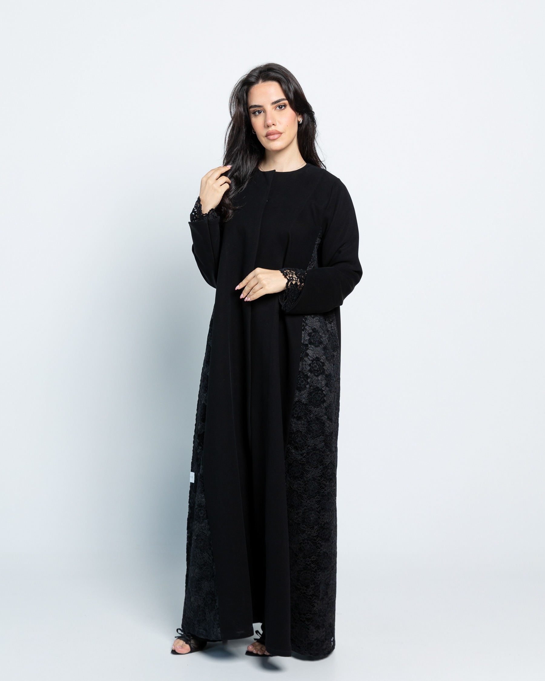 Black abaya with sheer lace