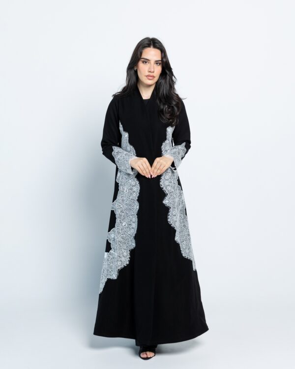 Black abaya with white lace