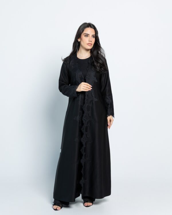 Vertical lace black abaya
