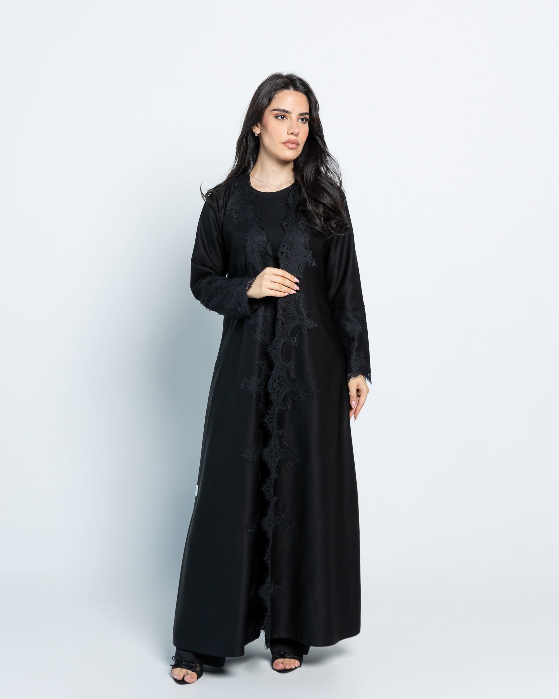 Vertical lace black abaya