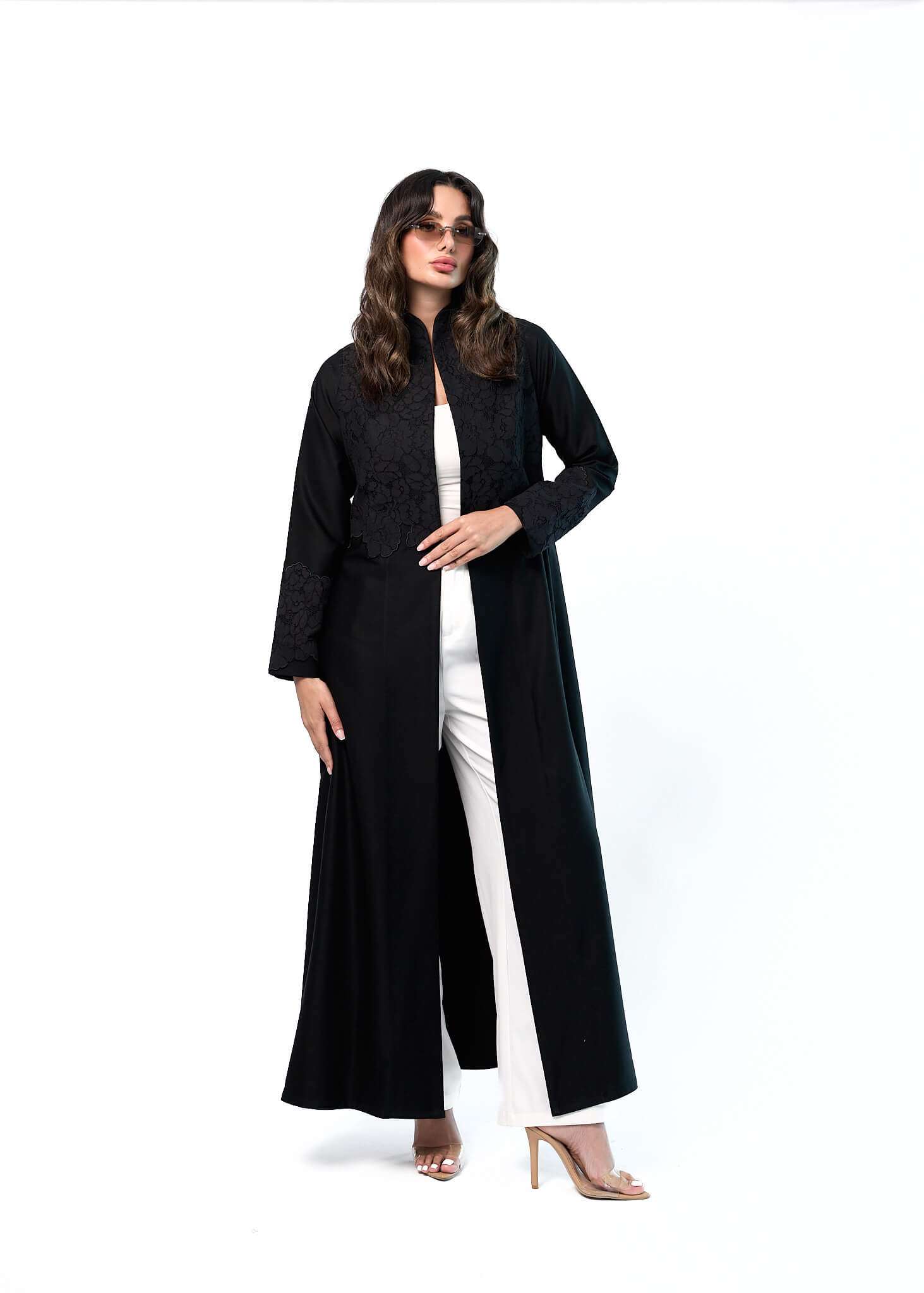 Black formal abaya with lace design