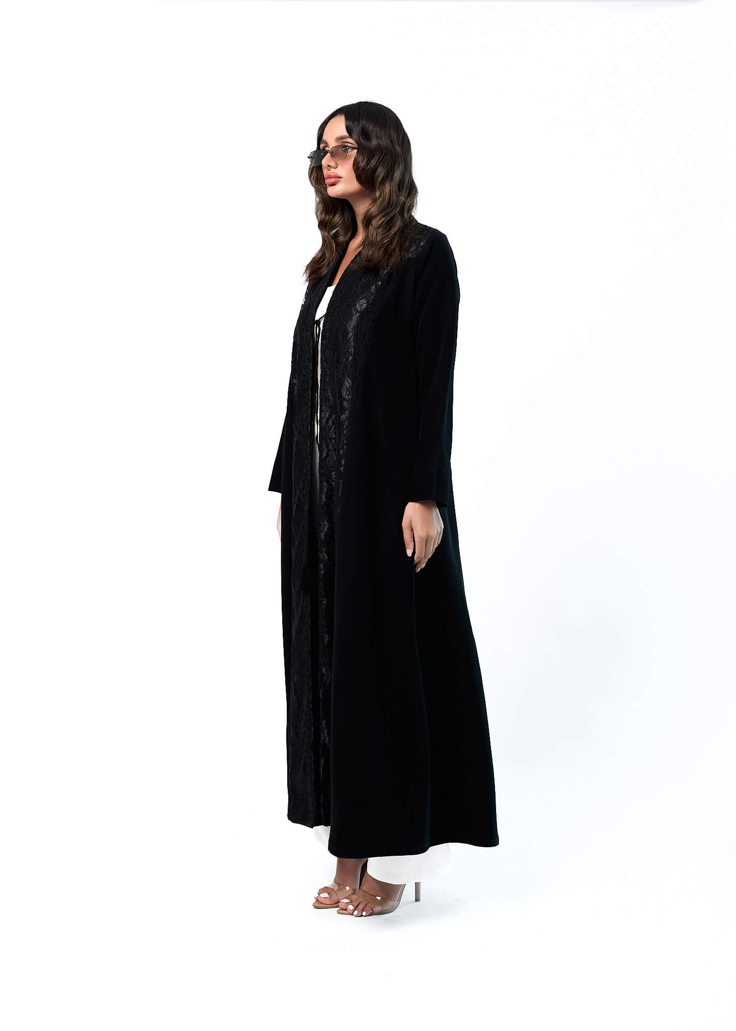 Black lace abaya with ribbon